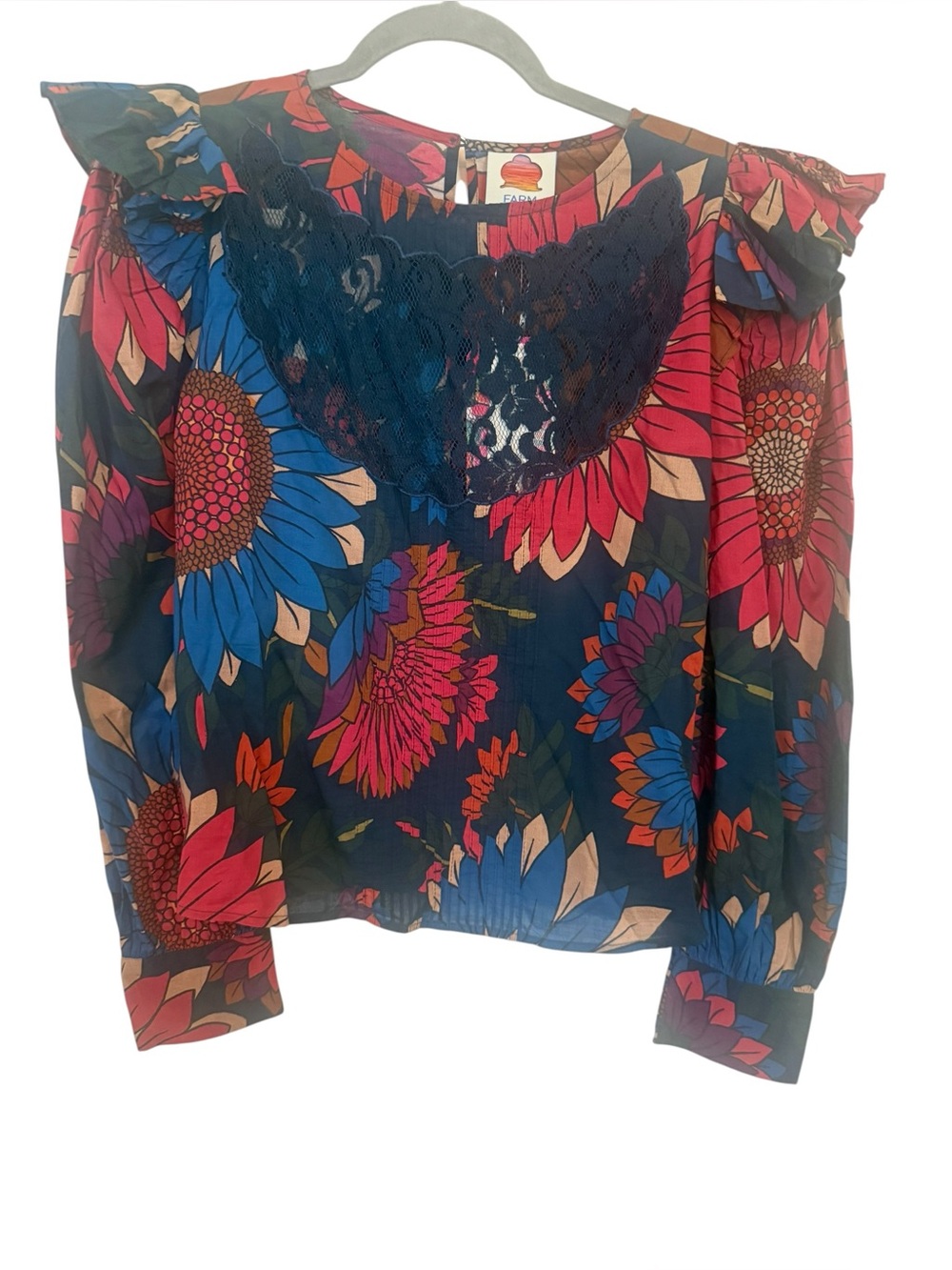 Farm Rio for Anthropologie Sunflower Puff Sleeve Size S NWT